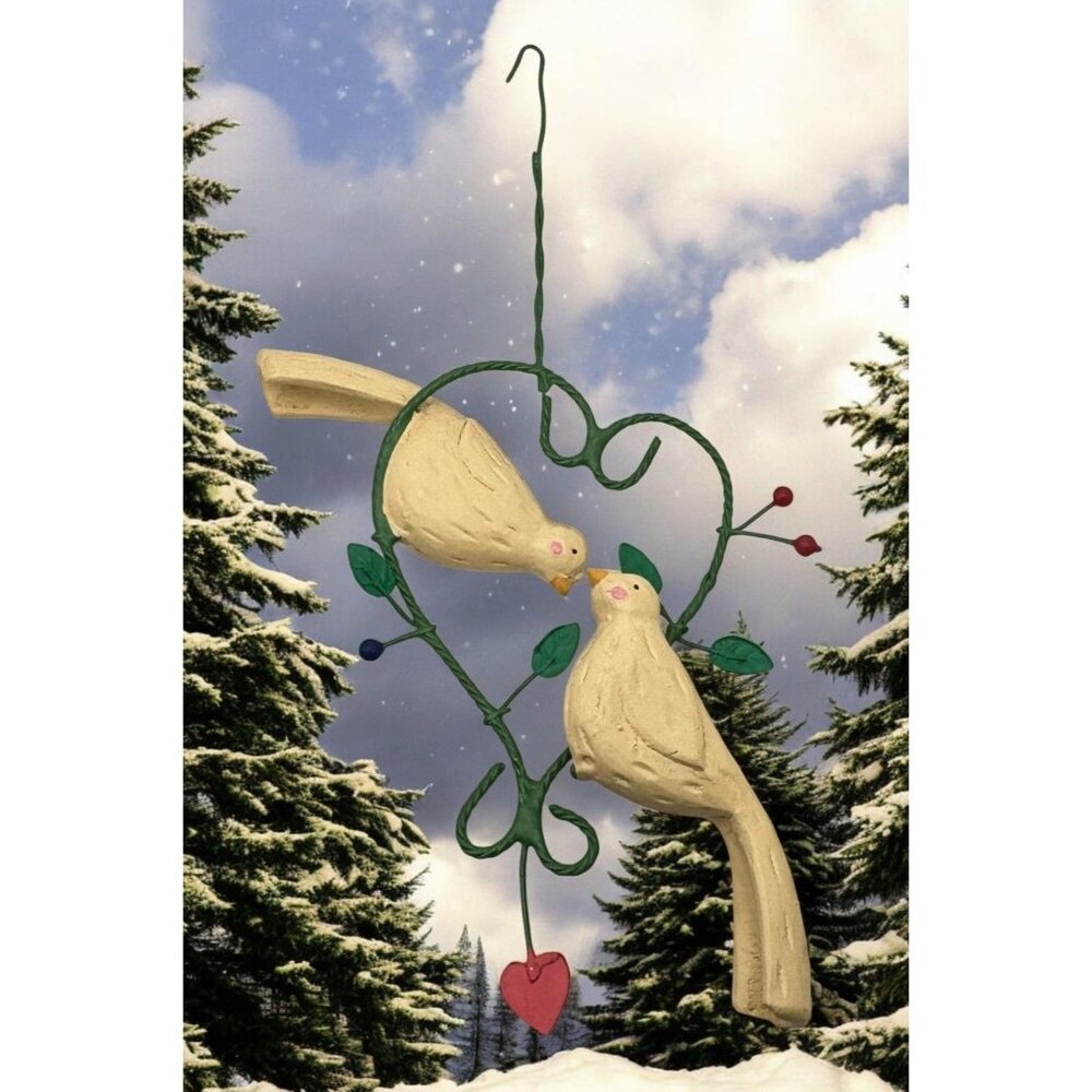 Vintage Lovebird Couple Heart Christmas Tree Ornament Love Romance Folk Art